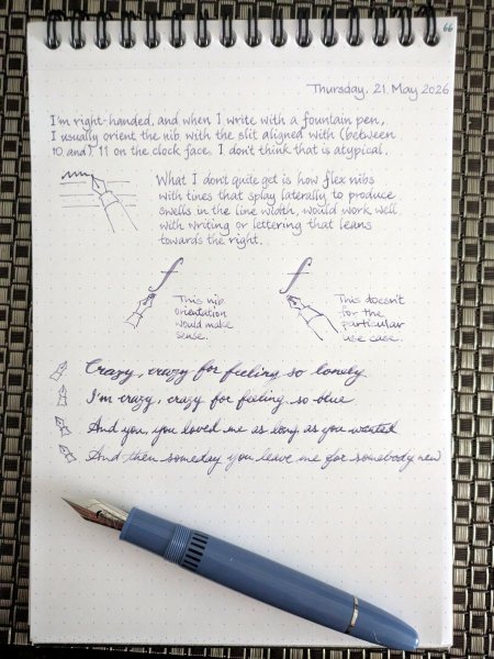 Majohn P136 flex nib writing sample #2 in MoJi Dye Ink 19