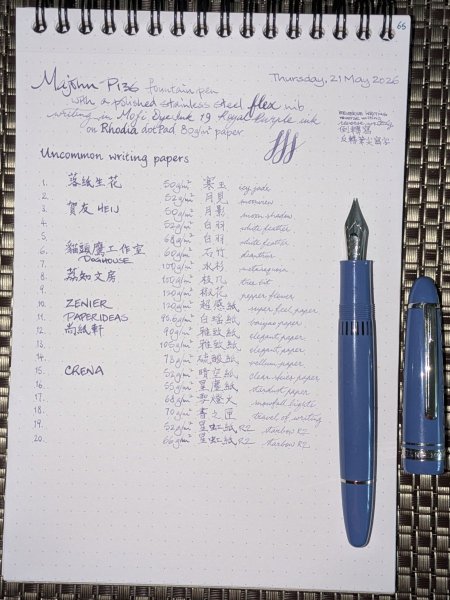 Majohn P136 flex nib writing sample in MoJi Dye Ink 19