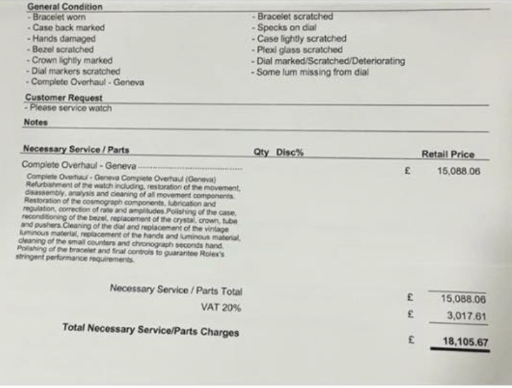 rolex overhaul cost